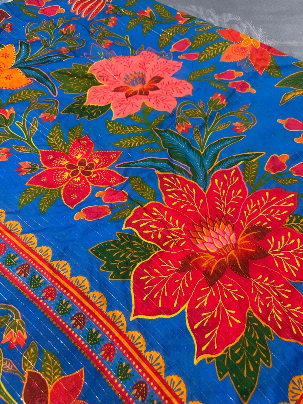EUC FARM Rio Blue Tropical Floral Fruit Scarf Wrap OS    *minor callout* - Picture 2 of 16